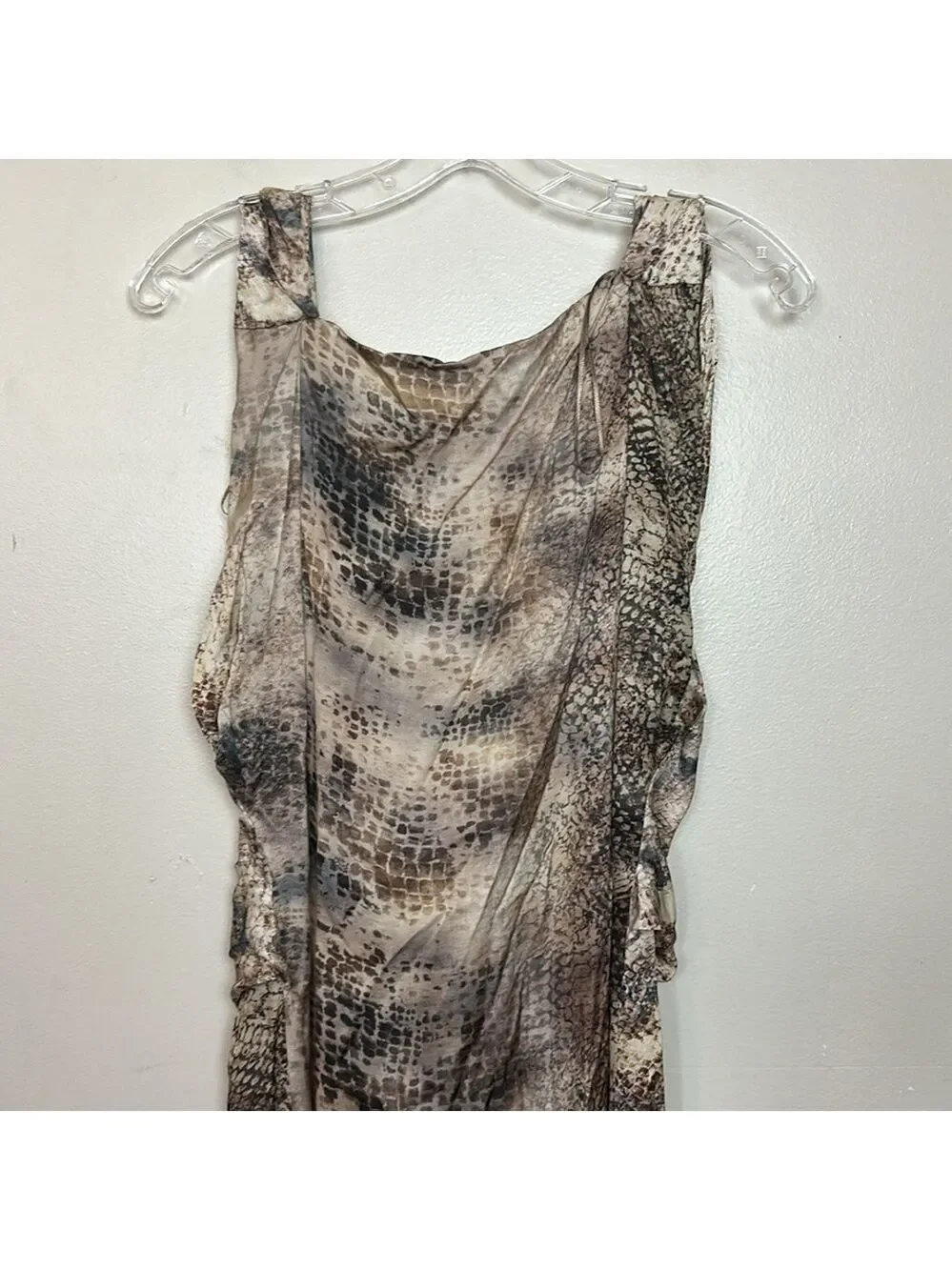 Zara Sleeveless Snake Print Satin Draped Low Back Midi Summer Dress - Picture 12 of 15